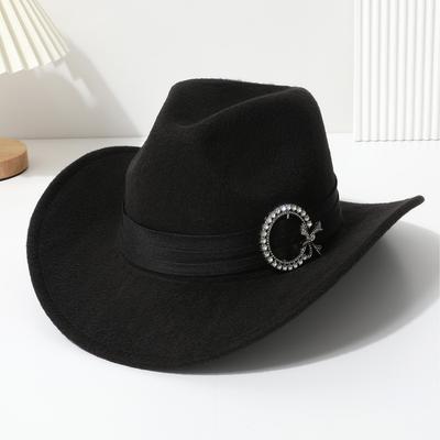 European, American and Western Cowboy Hat Tibetan Cowboy Hat Ribbon Rhinestone Jazz Hat Felt Hat