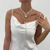 Ingemark Zestaw 3 szt. Boho Metalowy Naszyjnik Choker z Wisiorkiem Muszla Krzyż dla Kobiet Ślubny Elegancki Łańcuszek z Imitacją Pereł Biżuteria Y2K Nowy