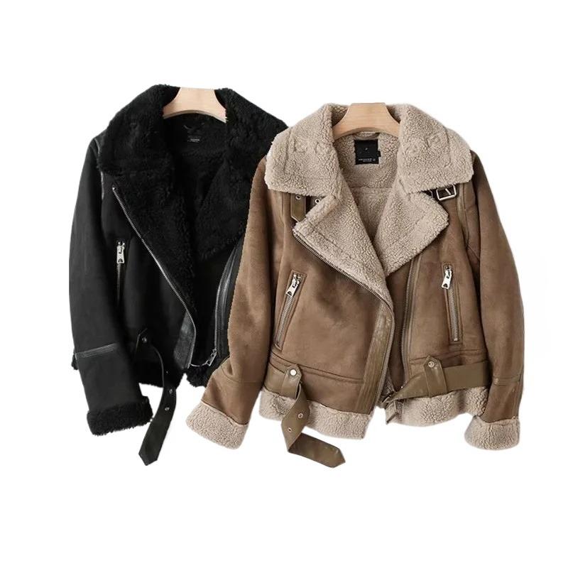 Autumn Winter Style Suede Suede Surface Fur Integrated Warm Jacket Locomotive Clothing Women