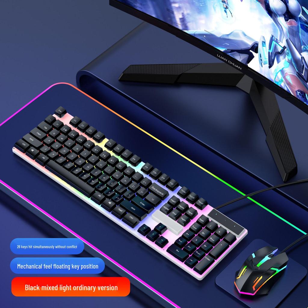 USB Wired Gaming Keyboard & Mouse Set - Mechanical Feel, Universal for Desktop & Laptop