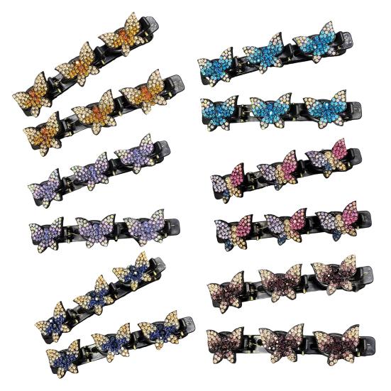 4Pcs Rhinestone Butterfly Hair Clip Head Back Braiding Hair Clamp Double Layers Hairpins Women