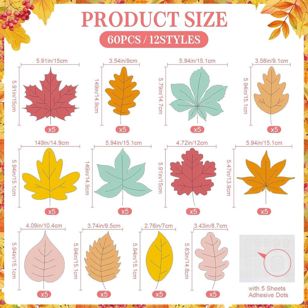 Pajean 60 Pcs Thanksgiving Maple Leaf Decorations Boho Fall Leaves Paper Cutouts Boho Autumn Bulletin Board Decor for Classroom Office Fall