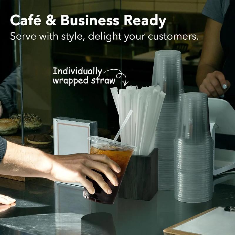 50pcs/Sets 12/16OZ Plastic Cups With Lids Disposable Cups For Iced Coffee Smoothie Milkshake Cold Drinks Birthday Party Supplies