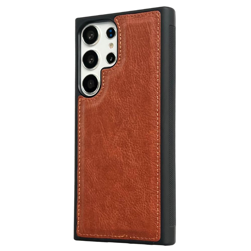 

Чехол для Samsung Galaxy S25 Ultra из искусственной кожи с текстурой теленка, задняя крышка для телефона с защитой от отпечатков пальцев Brown