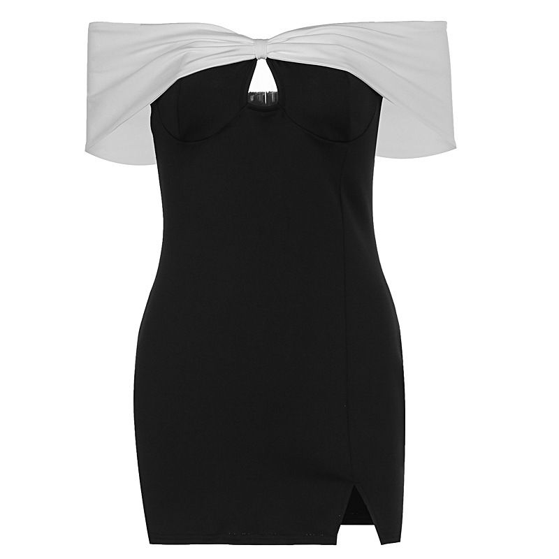 Dress European and American Women Clothes 2025 Spring New Fashion Contrast Color Slim Fit Hollow Sexy Sheath Dress Nightclub