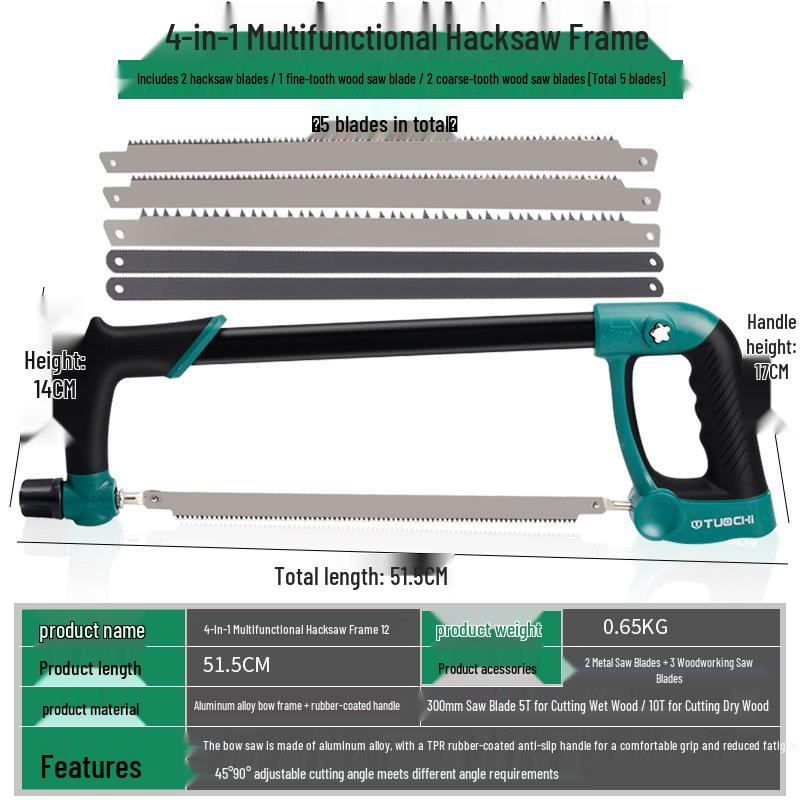 Hacksaw Mini Multi-Purpose Hand Saw Frame - Metal & Wood Cutting Tool