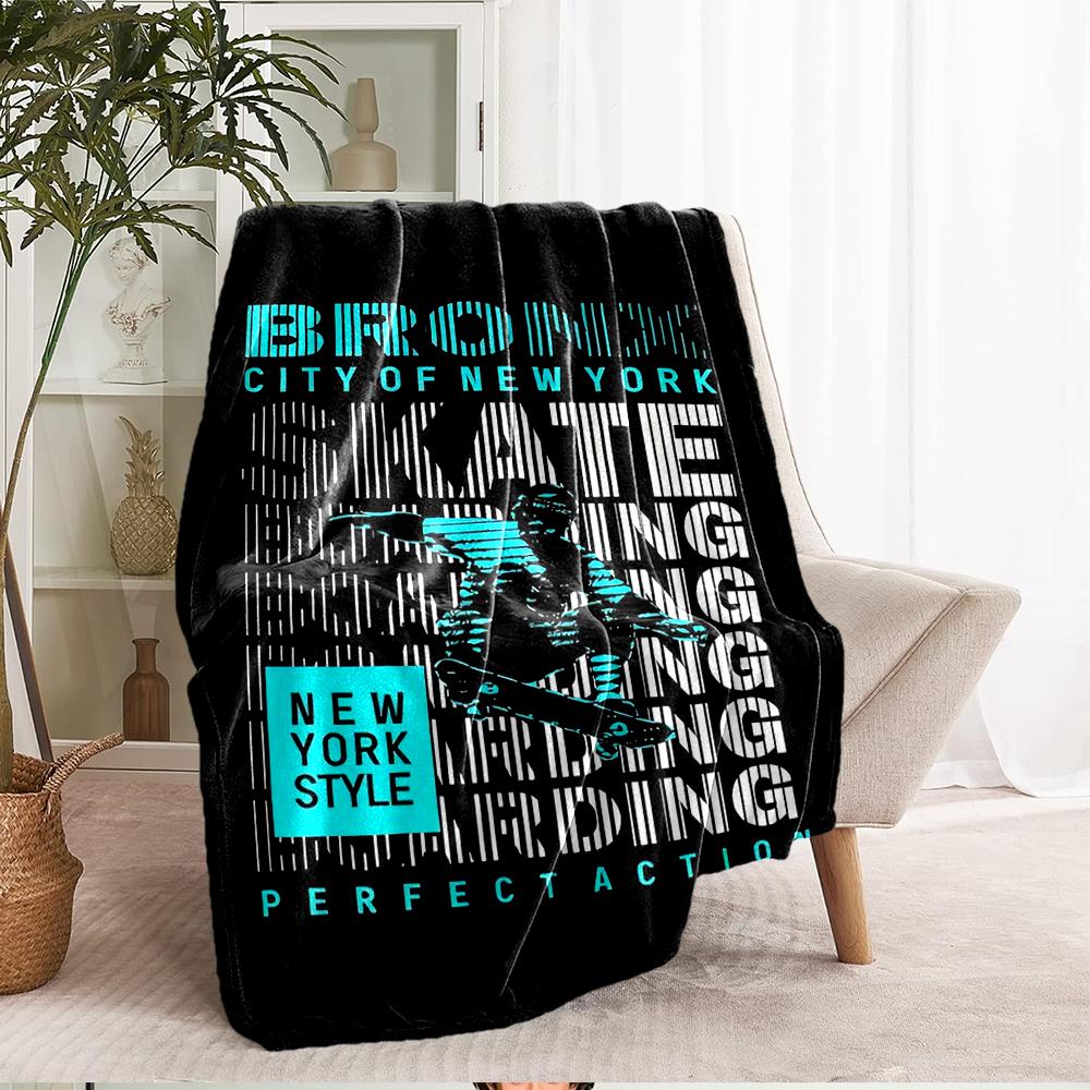 skateboard Theme Printed Blanket - Perfect for Couch, Bed, Travel & Outdoor Use | Machine Washable, Cozy & Durable.