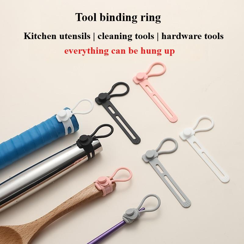 2sets(1set=6pcs) Silicone Hanging Loop Hook, Tool Handle Bundling Strap, Storage Organizer for Kitchen Utensils And Household Cleaning Tools