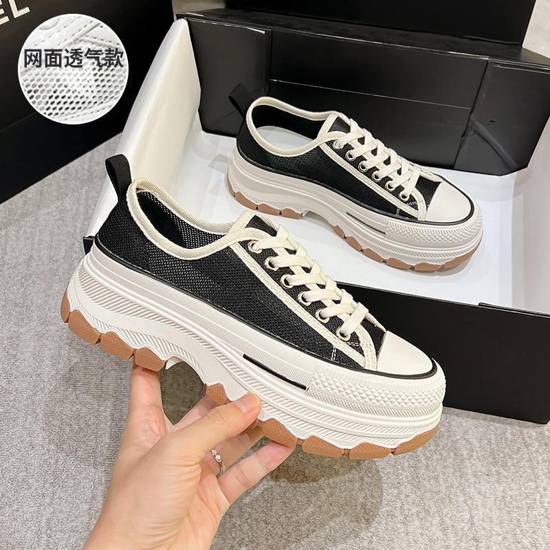 

~ Новые маленькие белые туфли женские с большой головой волна толстая подошва увеличивающие рост колледж спорт маленькие парусиновые туфли 40