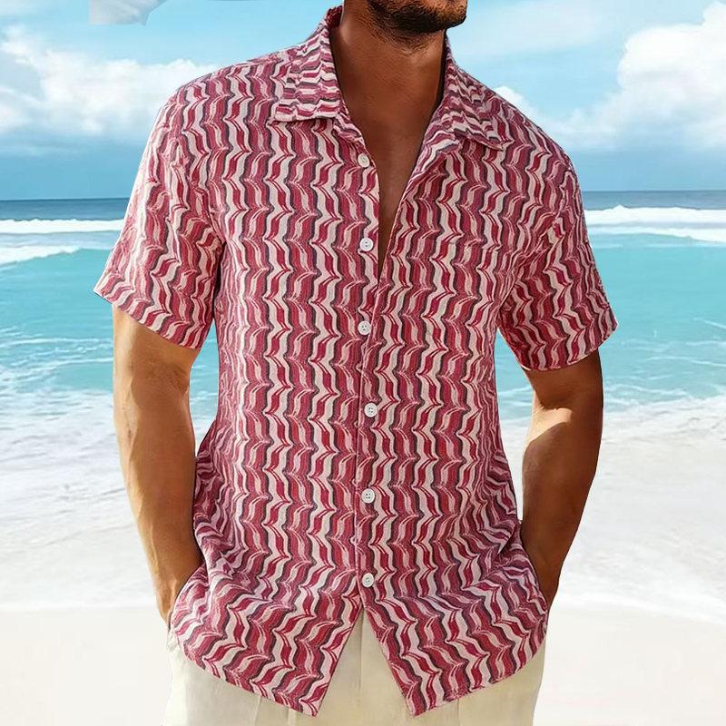 

Men s Summer Fashion Knitted Fish Scale Striped Short Sleeve Hawaiian Shirt Casual Pocket Beach Holiday Shirts Mens Clothing XXL червоний