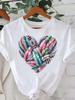 (Asian Size) Women Tee Fashion Lady Clothing Love Heart Feather  Casual T Shirt Female Top Printed Graphic Short Sleeve T-shirts