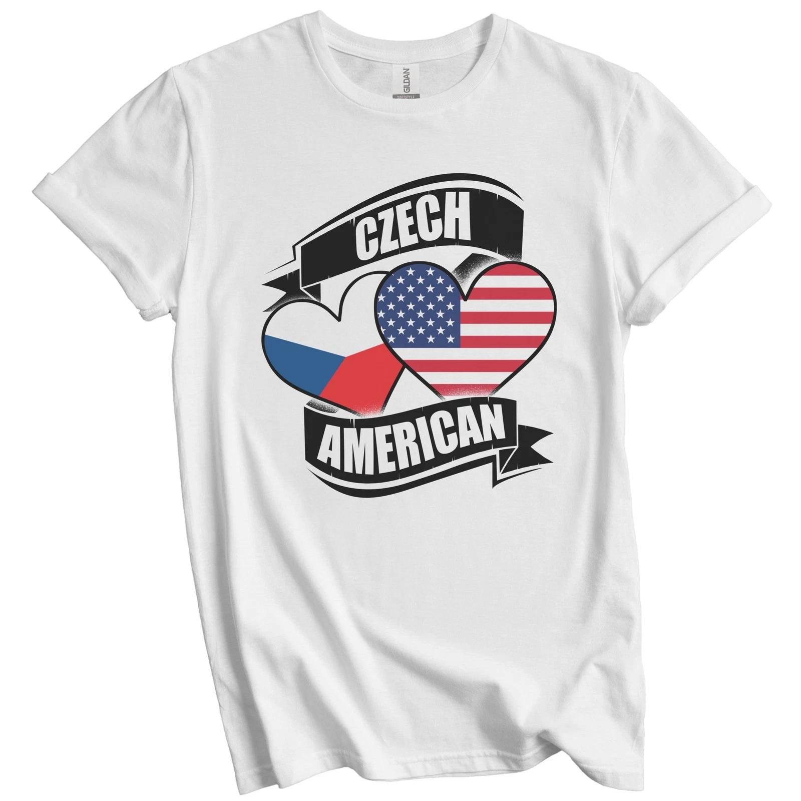 Czech American Hearts USA Czech Republic Flags T-Shirt M