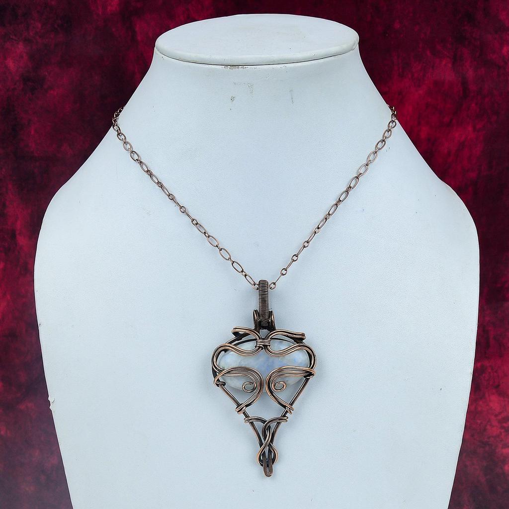 Rainbow Moonstone Pendant Copper Wire Wrapped Gemstone Pendant Handmade Jewelry