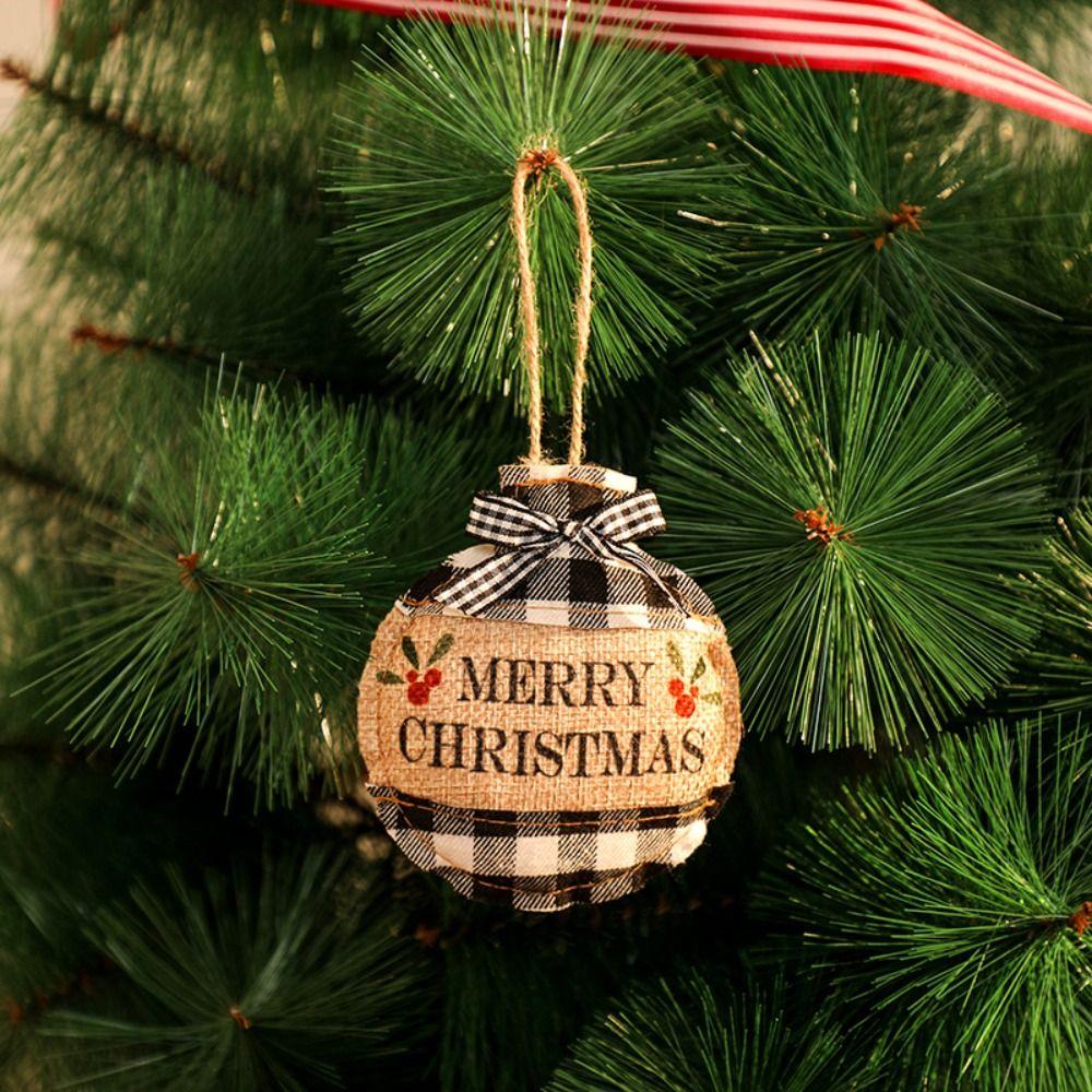 Handmade Christmas Linen Plaid Hanging Decor Xmas Bells Ball Decorations  New Year Festival Gifts
