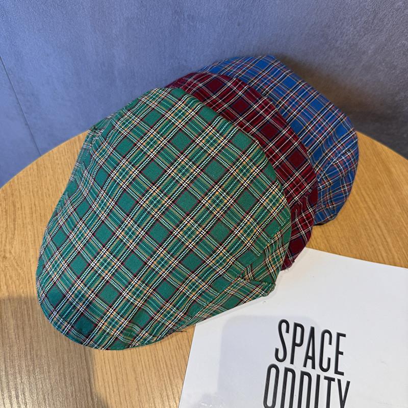 Checkered Vintage Pattern Beret Hat With Breathable Cotton For Women Fashion