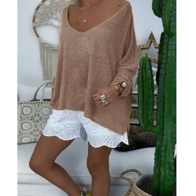 IHUASU Women's Fashion Casual Solid Color Print Long Sleeve Blouses & Shirts