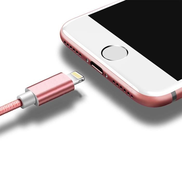 Câble pour iphone - non spécifié - lot de 3 - 1m - nylon - rose