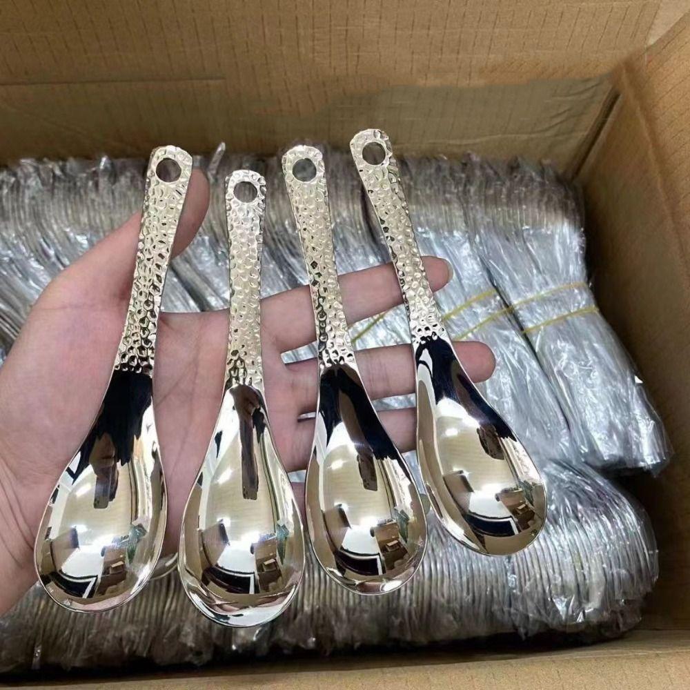 

2PCS Mirror Polished Rice Spoon Silver Deepen Spoon New Tablespoon Unisex with hole