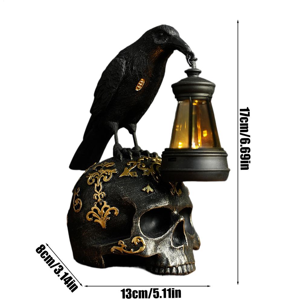 Crow Statue Halloween Skull Raven Decor Collectible Figurines Resin Sculpture Gothic Decor Halloween Decorations for Home Garden