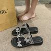 With Skirt Fashion Sandals Women's Summer Spring New Flat-bottomed Bow Flip-flops Fairy Wind Water Diamond Beach Slippers