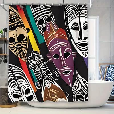 Abstract African Mask Design Shower Curtain Black Bathroom Decor Unique Pattern Art Print for Home Bath Accessories