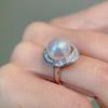 11-12mm Natural White Semiround Pearl Fashion Trendy Flower Ring 925 Silver Fine Wedding Jewelry for Women