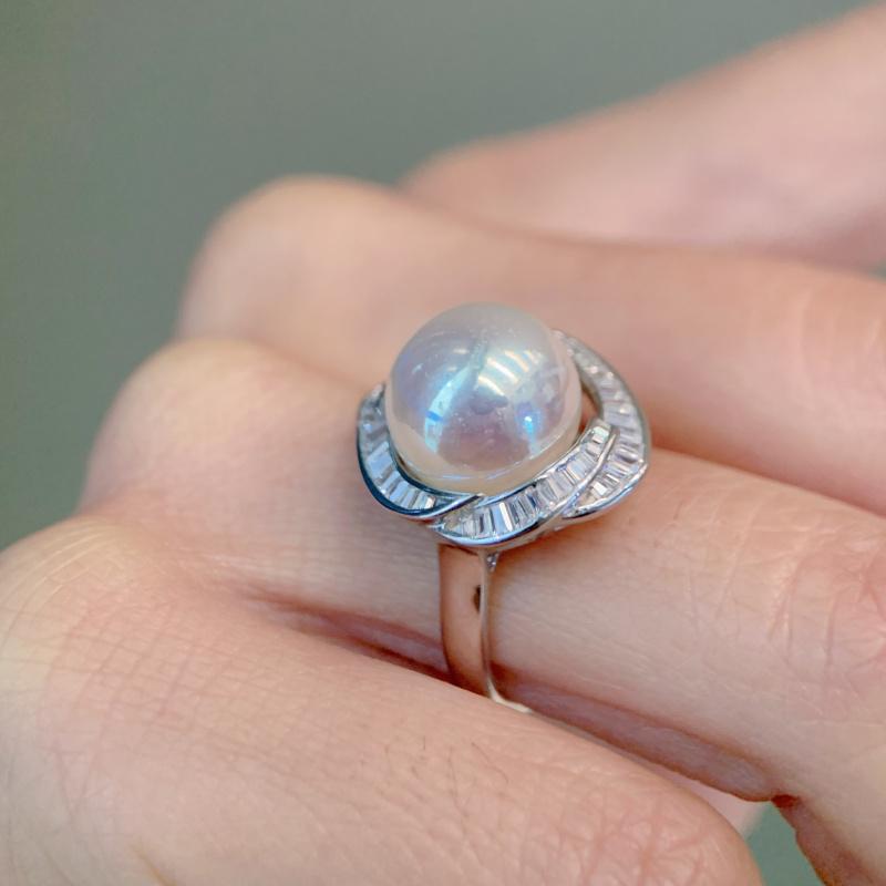 11-12mm Natural White Semiround Pearl Fashion Trendy Flower Ring 925 Silver Fine Wedding Jewelry for Women
