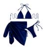 Women Two Piece Bikini Set with Adjustable Tie Straps Triangle Top and High Cut Bottom with Wrap Sarong Beachwear Swimwear Three Piece Set