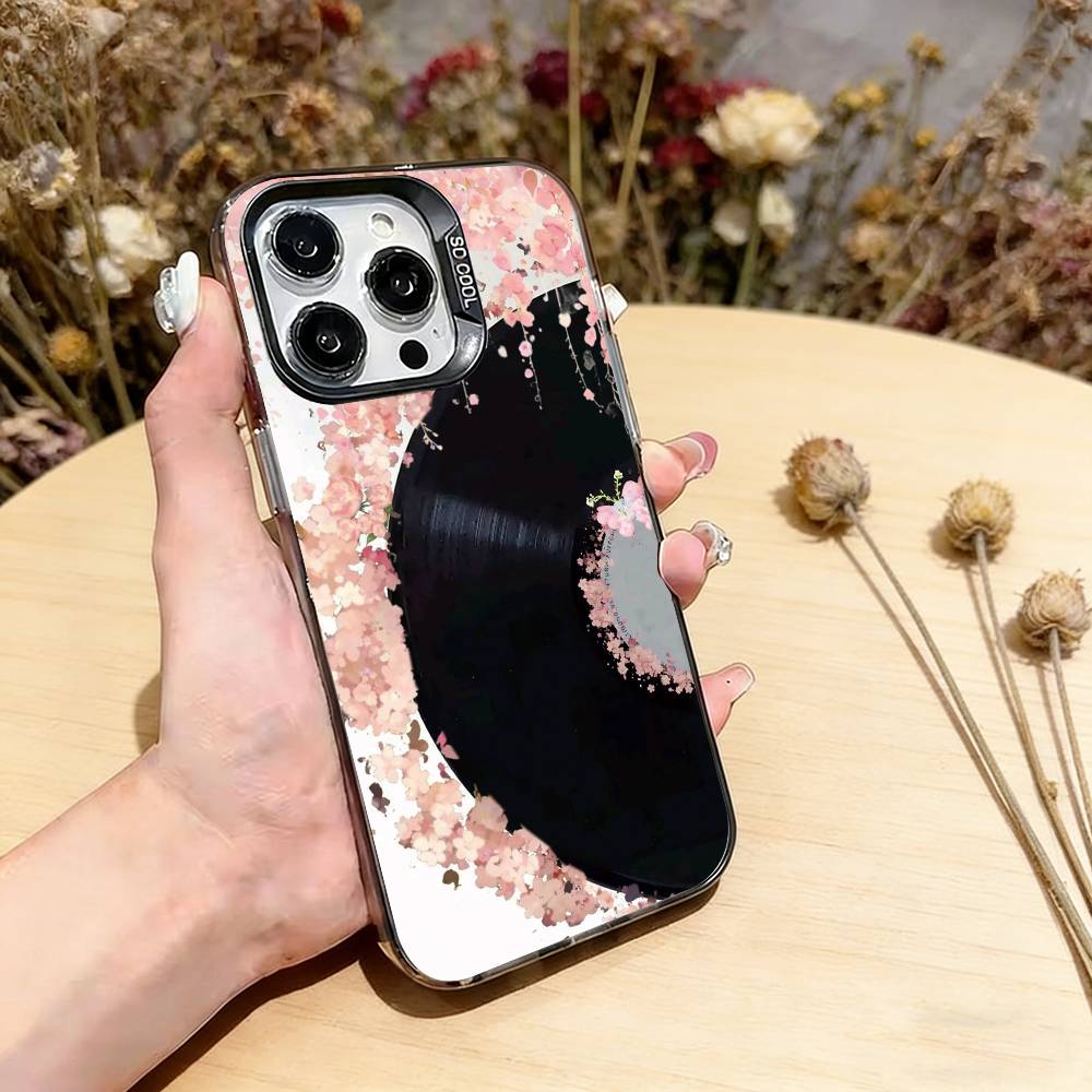 

Flower Record Phone Case For iPhone 17,16,15,14,13,12,11 Plus,Pro Max,XS,Colorful Silver Black Cover iPhone16Se4