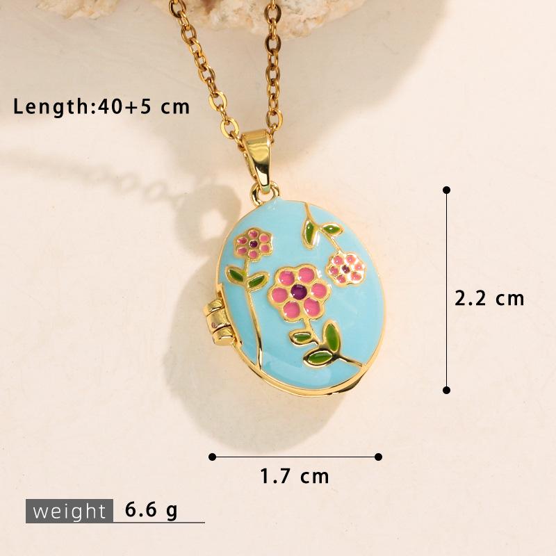 Stunning Retro Enamel Photo Album Necklace with Clavicle Chain for Women