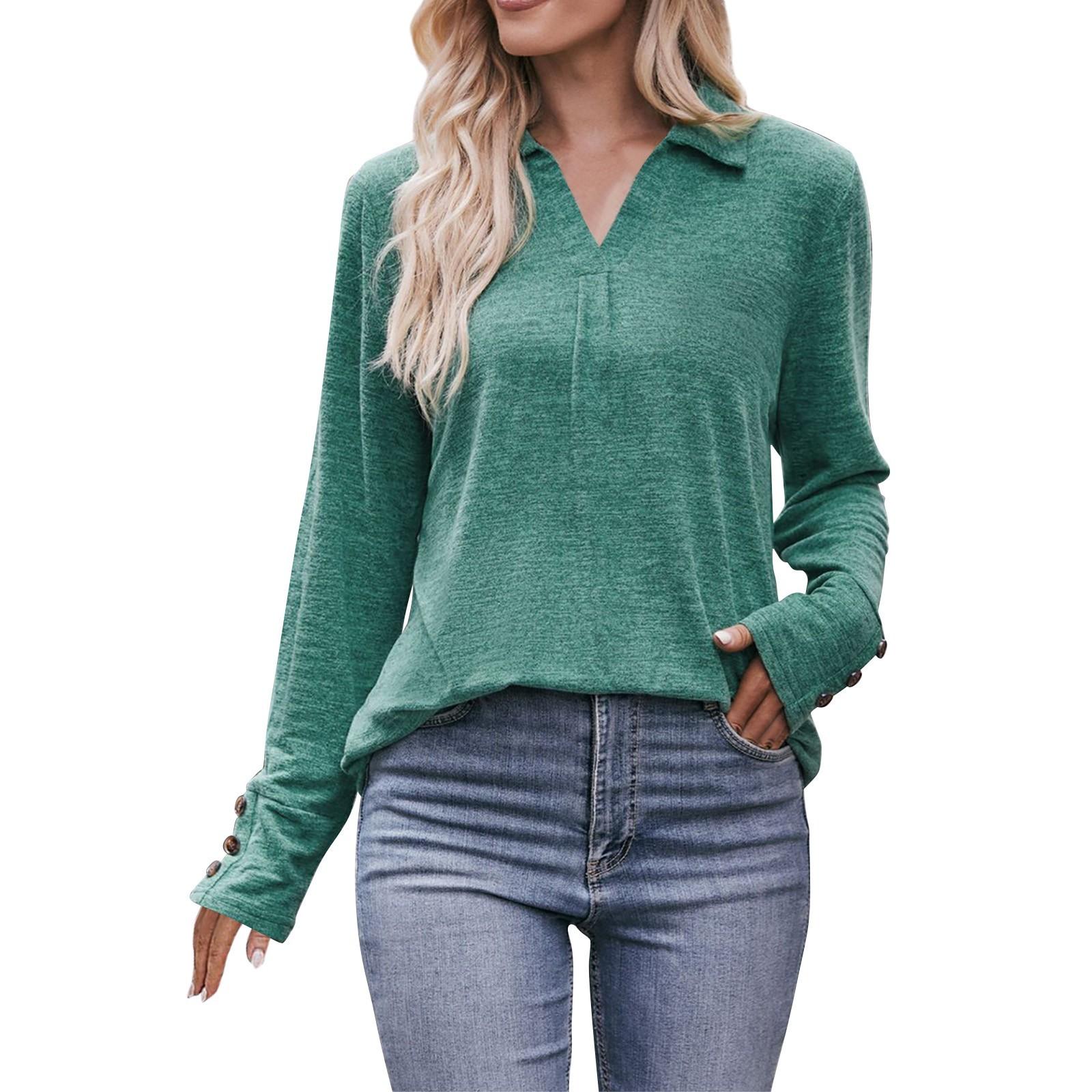 Женская повседневная модная удобная рубашка для отдыха с пуговицами и длинными рукавами S — фото 6