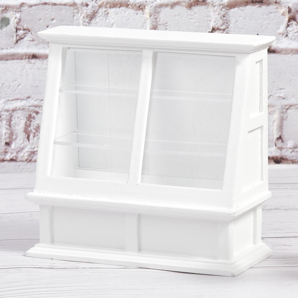 1:12 Dollhouse Miniature Simulated Wooden Cake Cabinet Mini Furniture Model with Sliding DoorWhite