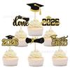 Abschlusskuchen-Topper 2026 Abschlussfeier-Dekorationen Diplomhut Dessert-Spieße Set mit 6 Stück Abschluss-Schilder für die Feier