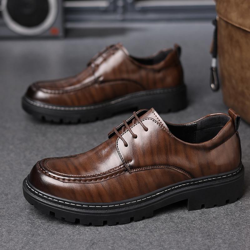 Fashion Business Thick Soled Men's Leather Shoes Retro Casual Style Office High Quality Adult Formal Shoes Black Brown Lace-up New