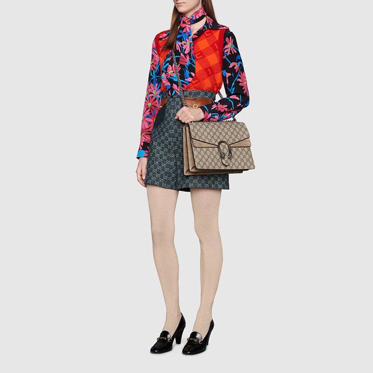 GUCCI Dionysus Canvas With Leather Shoulder Bag, Crossbody Bag Women's 403348-KHNRN-8642