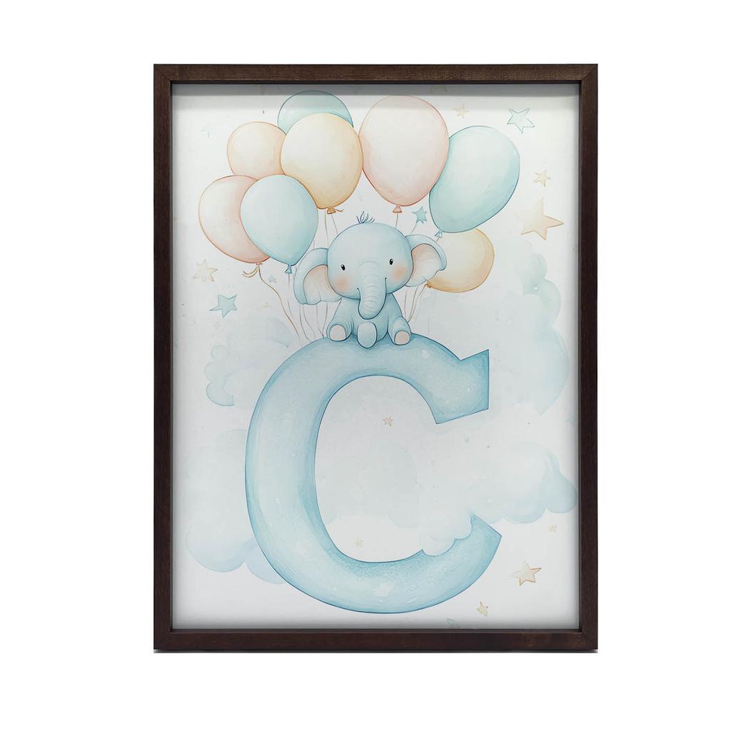 Plakat Słoniątko Na Literze C Plakat Słoniątko Na Literze C, 70X100 Cm, Rama Drewniana Ciemny Brąz, Papier Matowy 230 Gsm