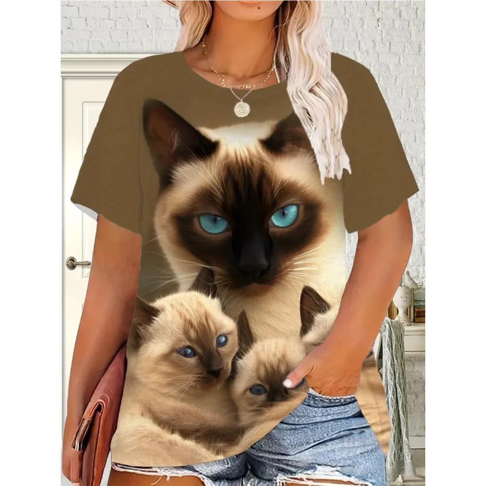 Summer Women T-shirt Creative 3D Printed Short Sleeved T-shirt Fashionable Comfortable Soft Breathable Large Loose T-shirt
