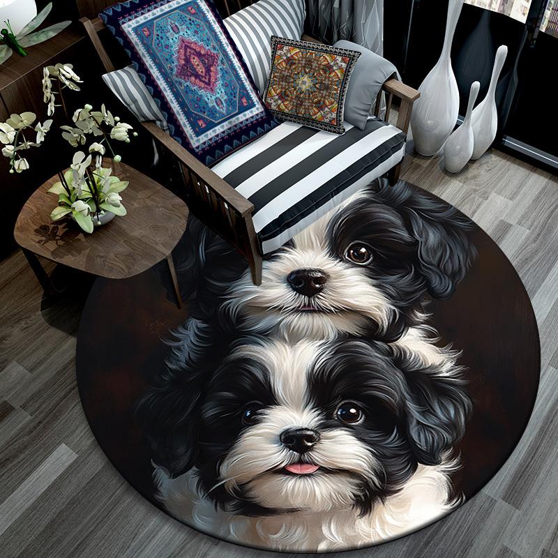 Shih Tzu Round Area Rug,Carpet Rug for Living Room Bedroom Sofa Playroom Decor,Non-slip Floor Mat