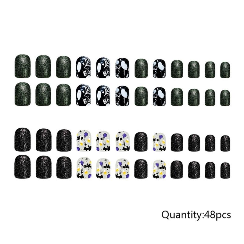 Halloween Press on Nail French Tips Fake Nail Acrylic Nail Square False Nail Glues on Nail Stick on Nail for Womens