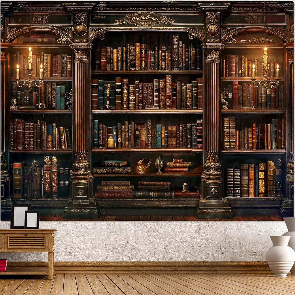 Forest Library Tapestry Tree Bookshelf Tapestries Wall Hanging Vintage Fantasy Fairy Treehouse Book Large Tapestry for Bedroom
