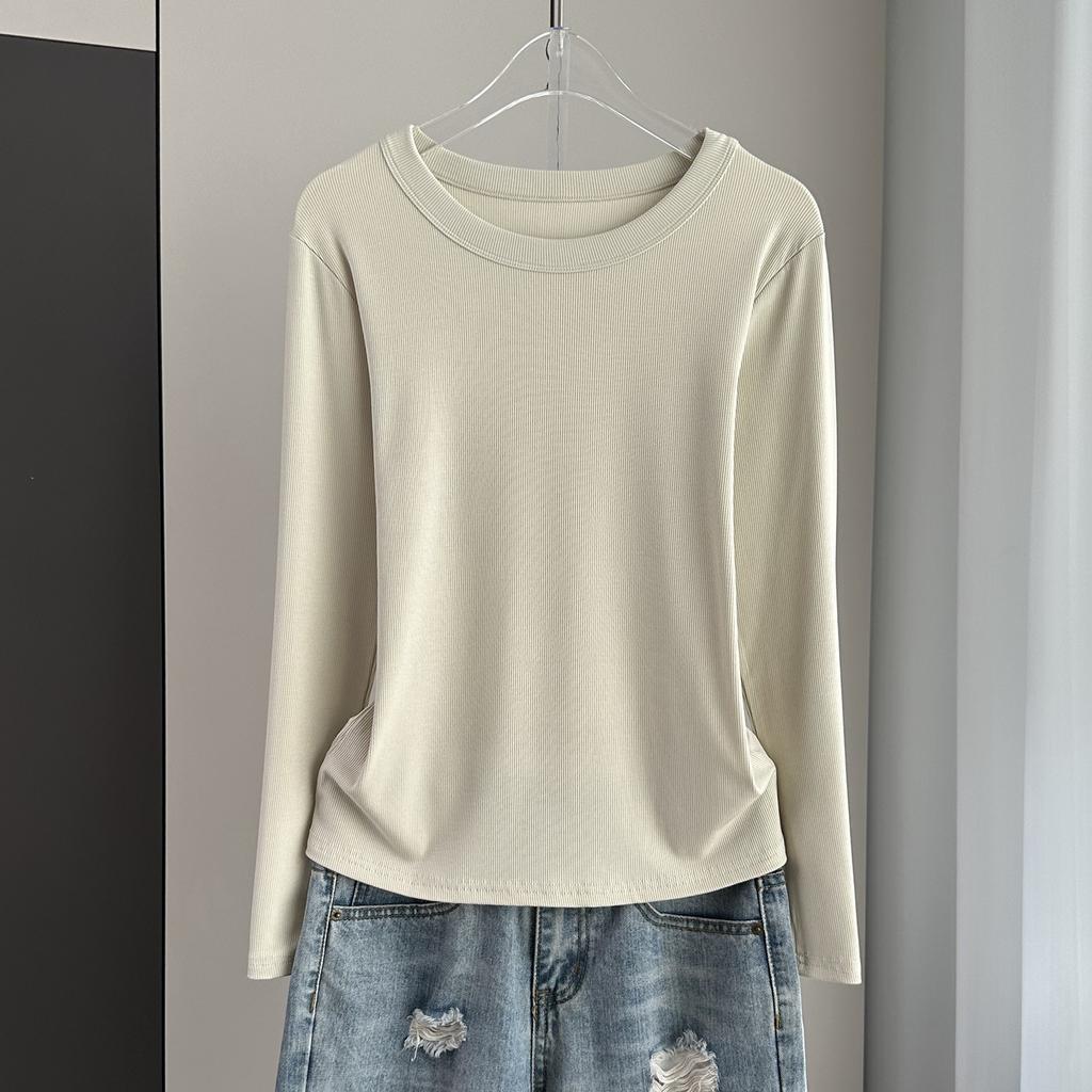 Ribbed Round Neck Long Sleeve Base Top Modal Slim Inner Wear For Winter Stretchy Slim Base Layer Soft Ribbed Fabric Good For Inner And Outer Wear Top