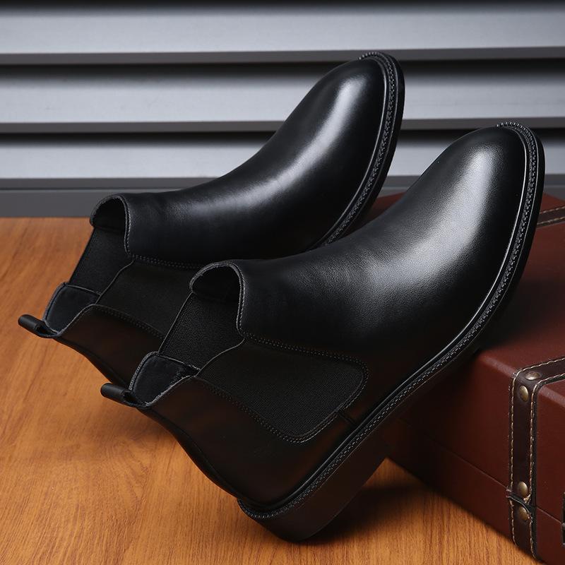 Chelsea boots men's 2025 winter warm cotton boots versatile British style leather casual Martin boots velvet short boots