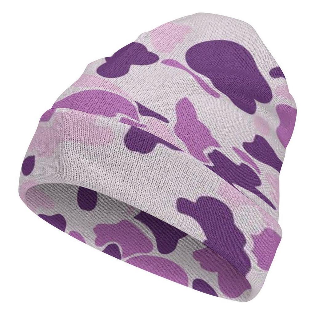 Factory Hot Custom logo pink Camo Print Cuffed Beanie Men Women Cloud Camo Cap Outdoor Camouflage Knitted Hat for Daily Wear