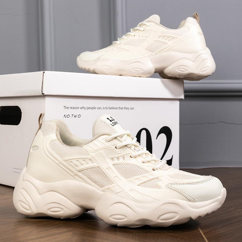 

Трансграничные весенне-осенние новые кроссовки для пар, женские спортивные туфли на платформе, увеличивающие рост, для бега и повседневной носки 47 бежевый