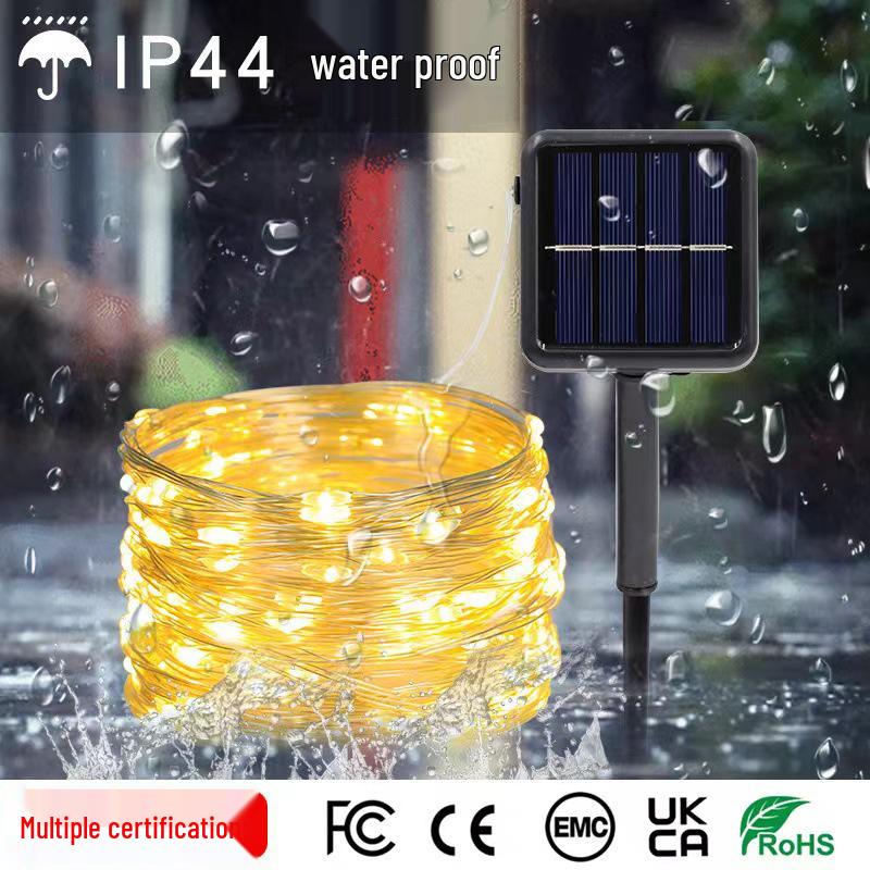 LED Solar Copper Wire Waterproof Outdoor String Lights - Colorful Flashing Christmas Courtyard Decoration