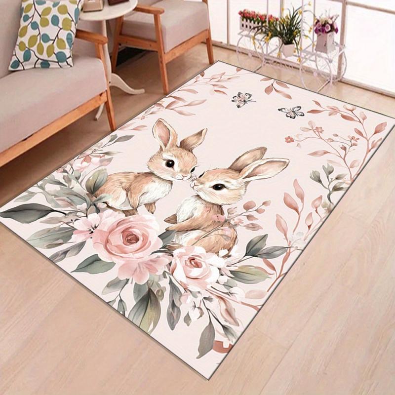 VIKAMA Pink Rabbit Printed Carpet Bedroom Living Room Decoration Carpet Easter Decoration Carpet Home Decoration