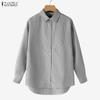 ZANZEA Women Casual Turn Down Collar Long Sleeve Loose Stripe Blouse