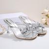 Fashion Brand Design Silver Mesh Strap Sandals Women 2025 Summer Glitter Bowknot Decoration Slippers Sexy High Heels Party Dress Shoes