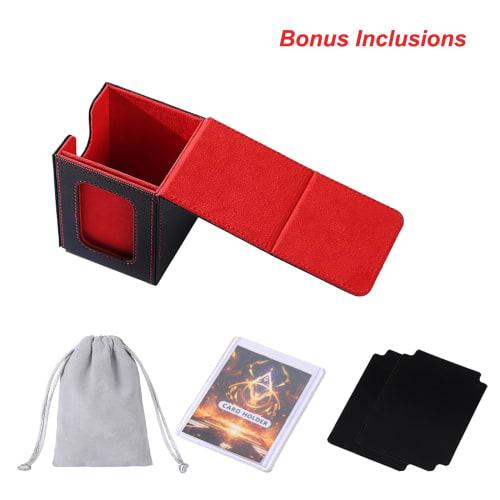 AFIING MTG Deck Box for Commander Display, Holds 100 Double-Sleeved Cards, Magic Commander TCG Card Storage Box with 2 Dividers, Drawstring Bag, and 1