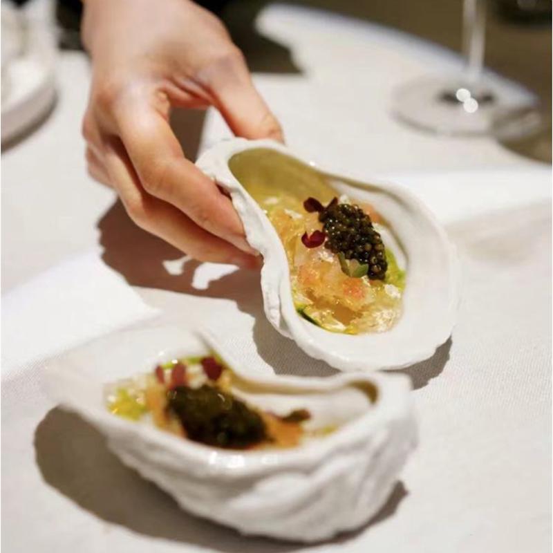 Piatto Bianco Ceramica Riccio di Mare Ciotola da Dessert Piatto Irregolare Ostrica Decorazione Ristorante Stoviglie Ciotola Condimenti Piatto Spezie